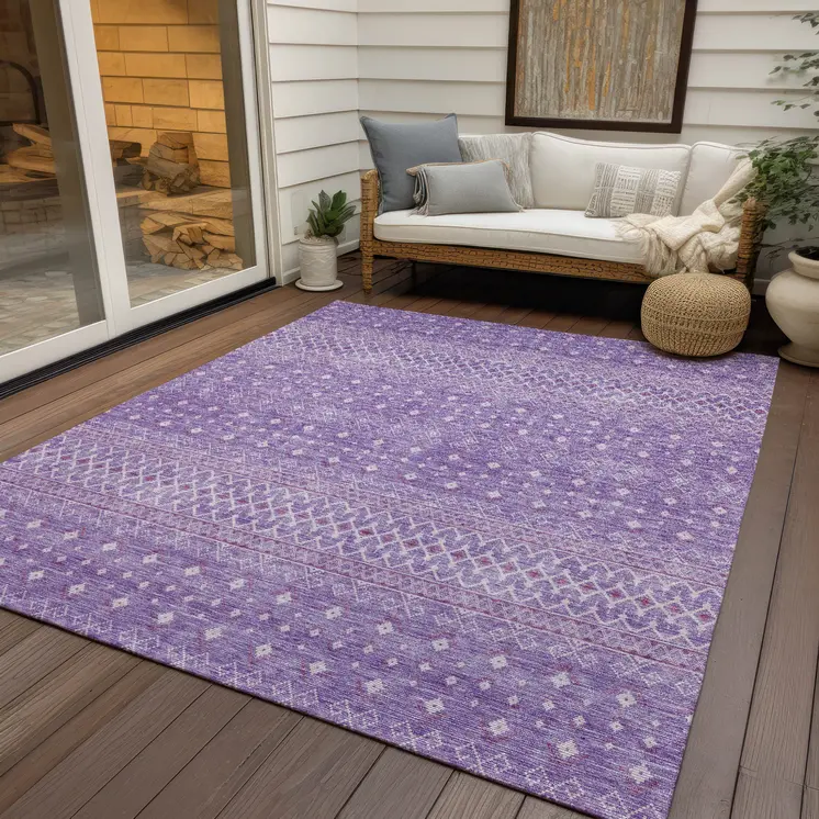 3' X 5' Lavender And Purple Tribal Washable Indoor Outdoor Area Rug