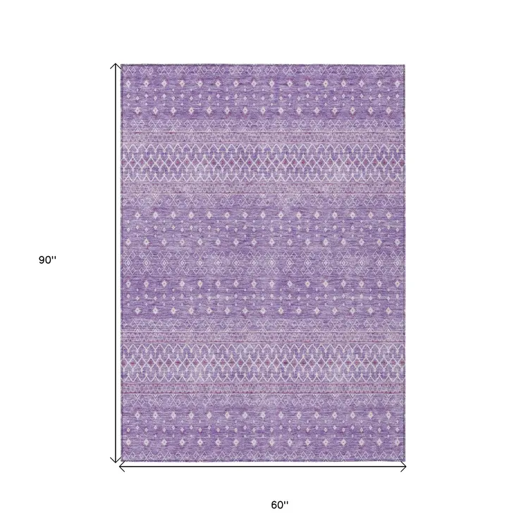 5' X 8' Lavender And Purple Tribal Washable Indoor Outdoor Area Rug