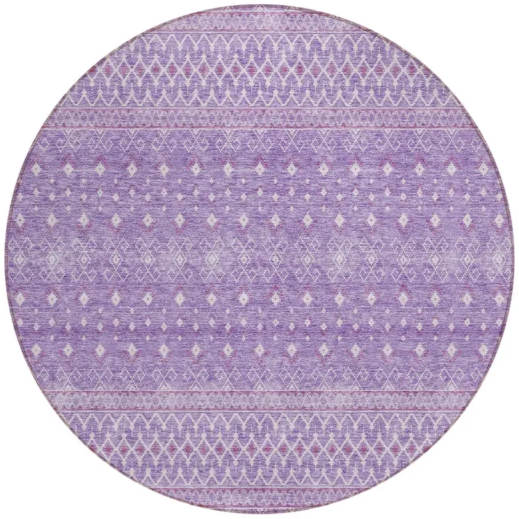 8' Lavender And Purple Round Tribal Washable Indoor Outdoor Area Rug