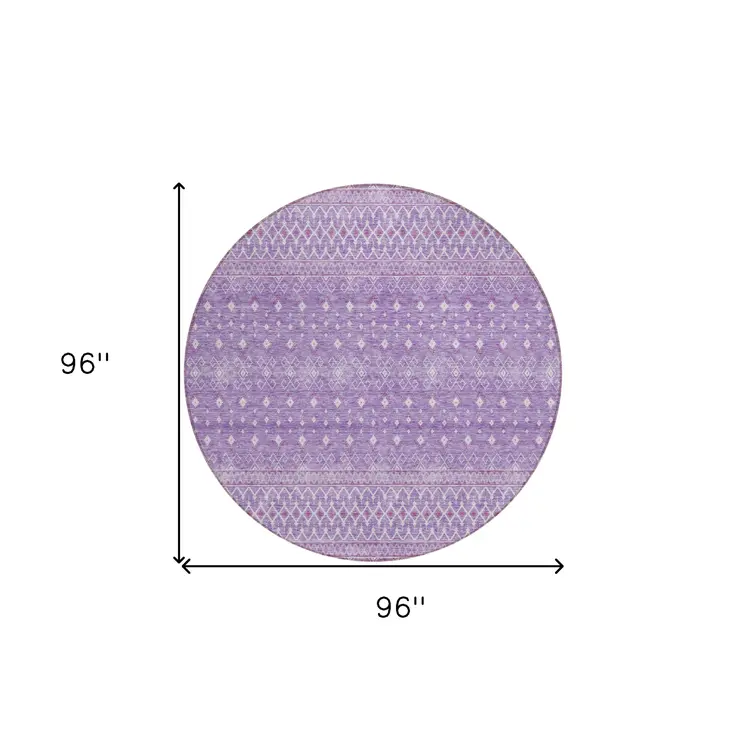 8' Lavender And Purple Round Tribal Washable Indoor Outdoor Area Rug