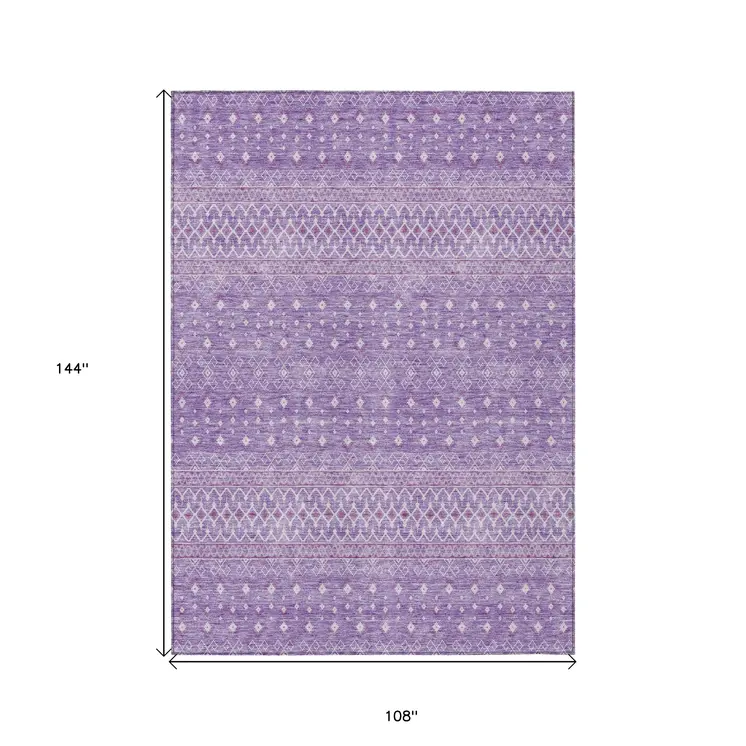 9' X 12' Lavender And Purple Tribal Washable Indoor Outdoor Area Rug