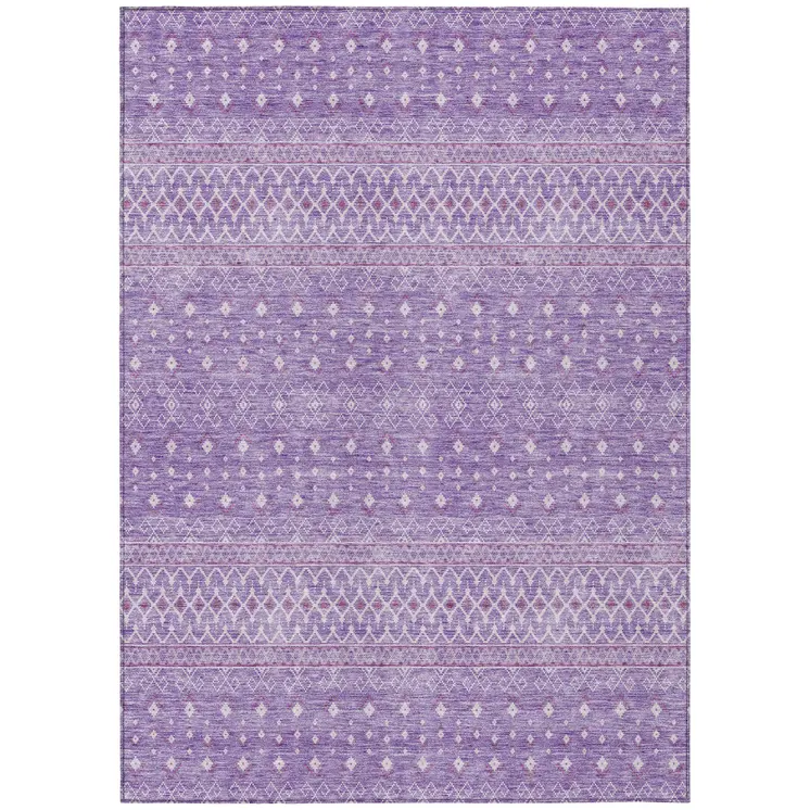 9' X 12' Lavender And Purple Tribal Washable Indoor Outdoor Area Rug