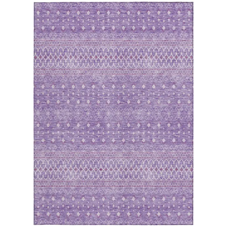 9' X 12' Lavender And Purple Tribal Washable Indoor Outdoor Area Rug