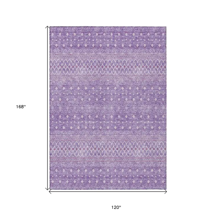 10' X 14' Lavender And Purple Tribal Washable Indoor Outdoor Area Rug
