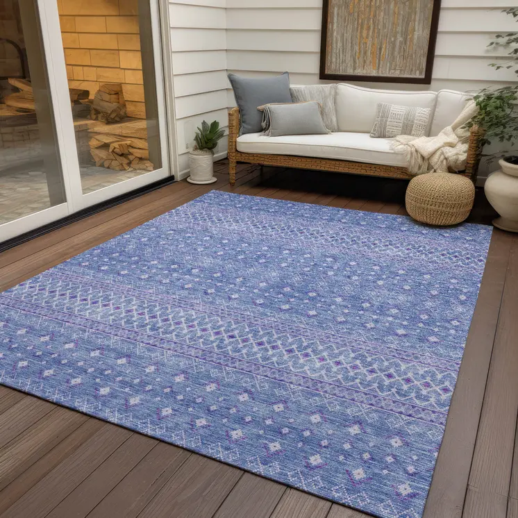 3' X 5' Sky Blue Purple And Ivory Tribal Washable Indoor Outdoor Area Rug