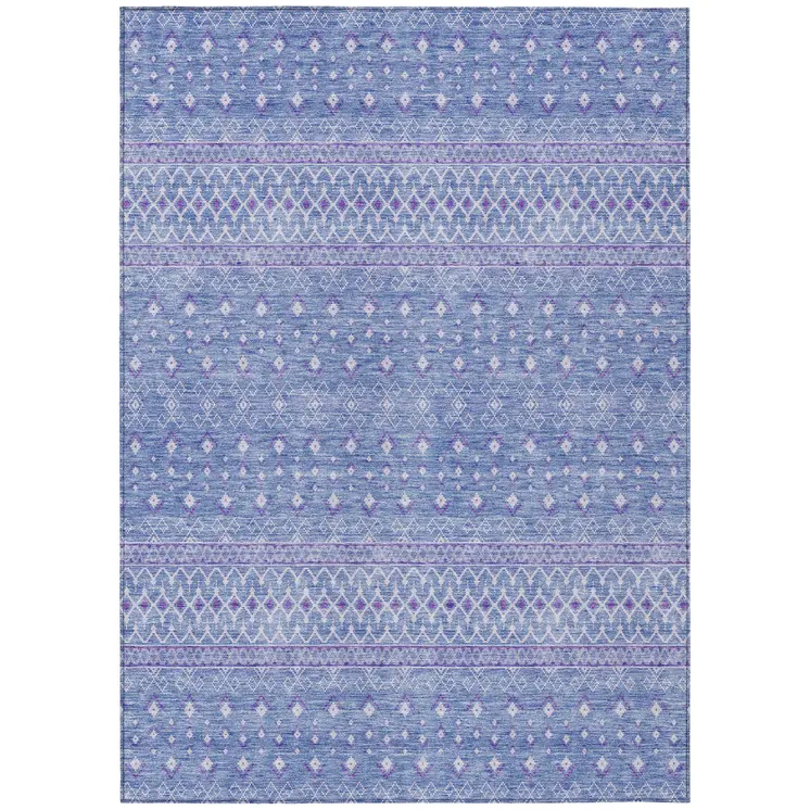 3' X 5' Sky Blue Purple And Ivory Tribal Washable Indoor Outdoor Area Rug