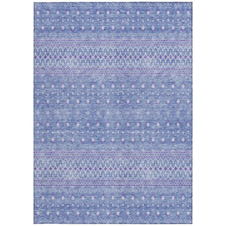 3' X 5' Sky Blue Purple And Ivory Tribal Washable Indoor Outdoor Area Rug