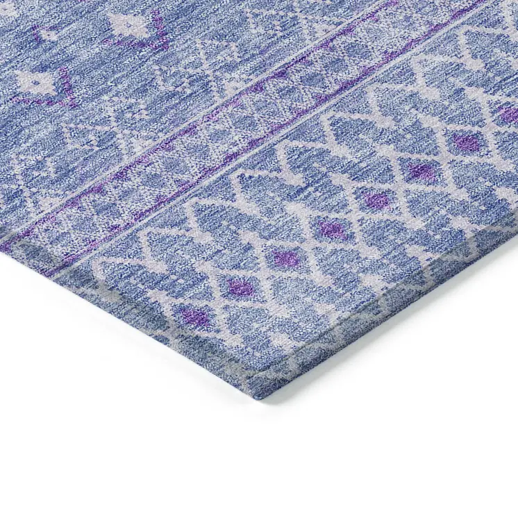 3' X 5' Sky Blue Purple And Ivory Tribal Washable Indoor Outdoor Area Rug