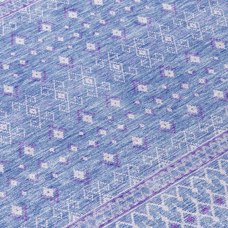 3' X 5' Sky Blue Purple And Ivory Tribal Washable Indoor Outdoor Area Rug