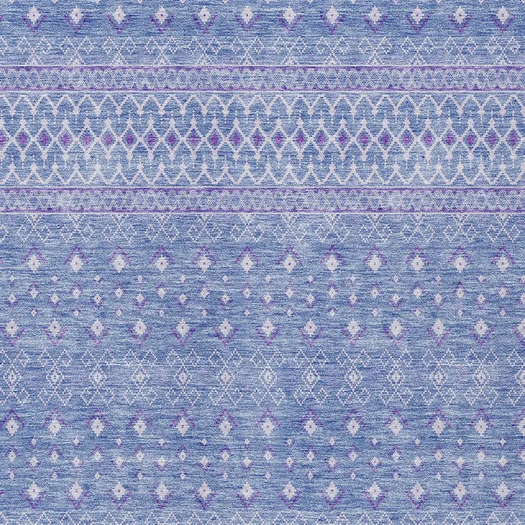 5' X 8' Sky Blue Purple And Ivory Tribal Washable Indoor Outdoor Area Rug