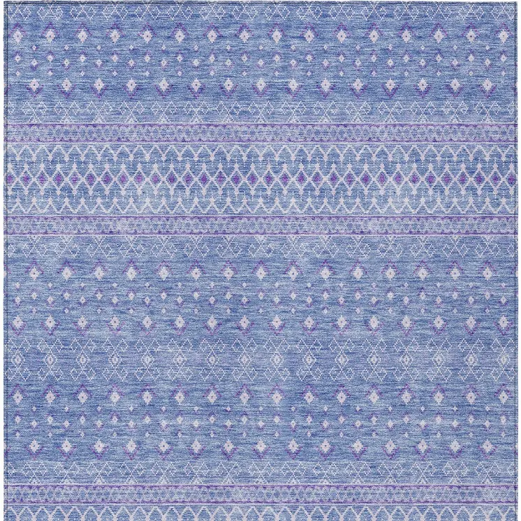 9' X 12' Sky Blue Purple And Ivory Tribal Washable Indoor Outdoor Area Rug