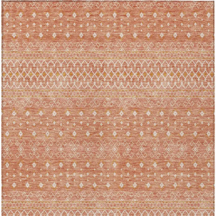 3' X 5' Salmon Gold And Ivory Tribal Washable Indoor Outdoor Area Rug