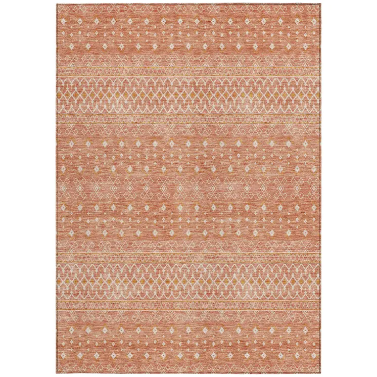 3' X 5' Salmon Gold And Ivory Tribal Washable Indoor Outdoor Area Rug