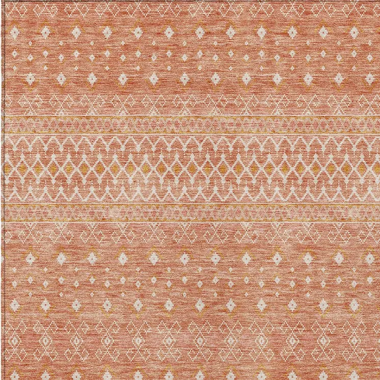 5' X 8' Salmon Gold And Ivory Tribal Washable Indoor Outdoor Area Rug