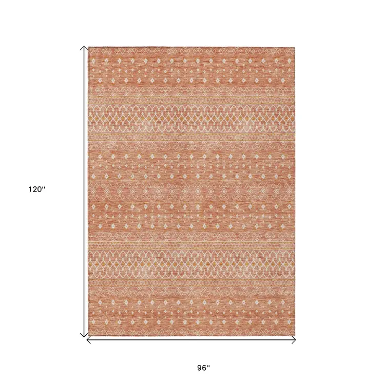 8' X 10' Salmon Gold And Ivory Tribal Washable Indoor Outdoor Area Rug