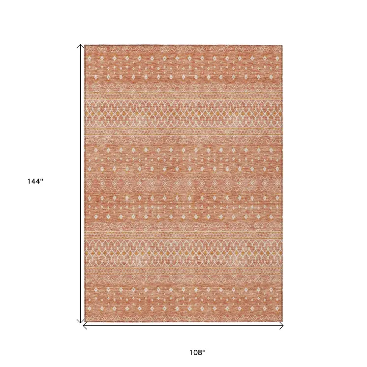 9' X 12' Salmon Gold And Ivory Tribal Washable Indoor Outdoor Area Rug