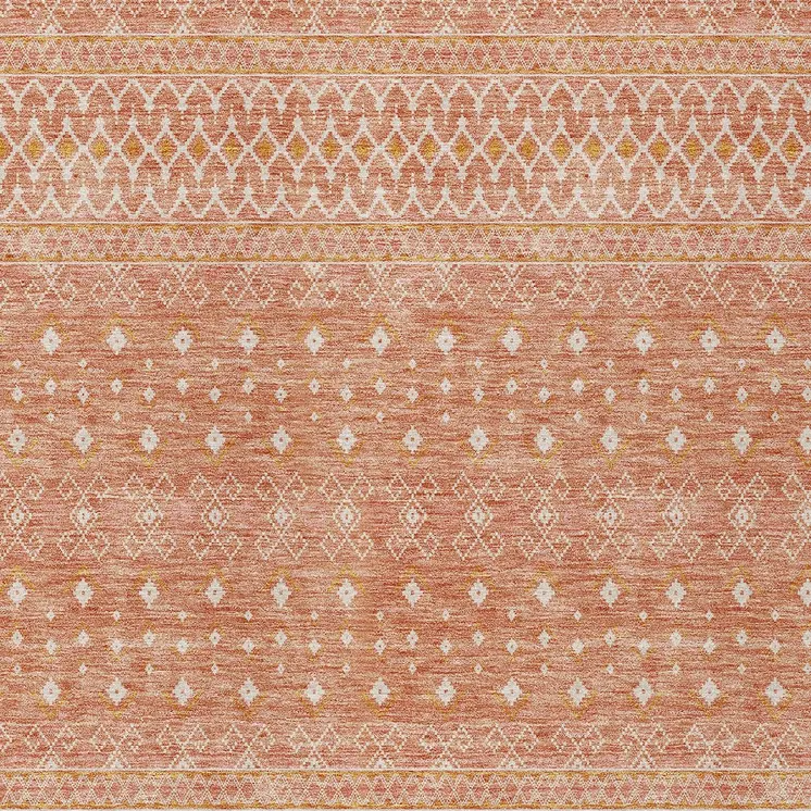 9' X 12' Salmon Gold And Ivory Tribal Washable Indoor Outdoor Area Rug