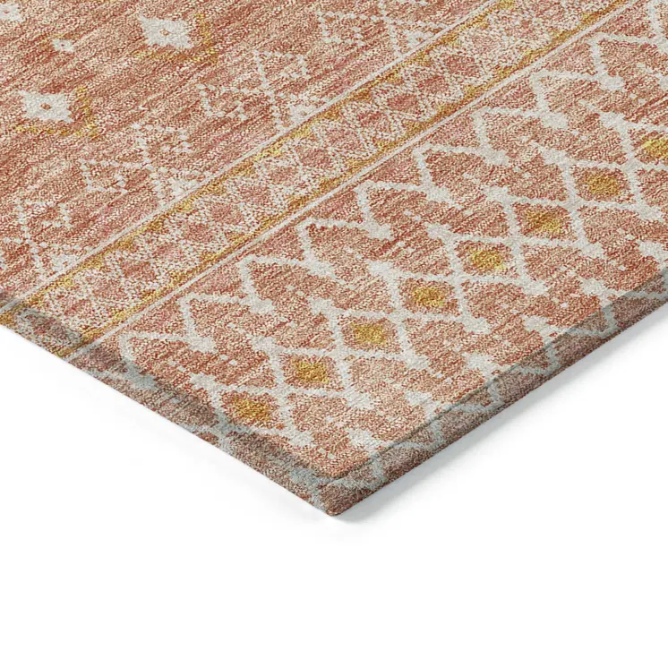 9' X 12' Salmon Gold And Ivory Tribal Washable Indoor Outdoor Area Rug