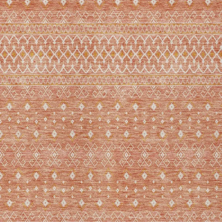 10' X 14' Salmon Gold And Ivory Tribal Washable Indoor Outdoor Area Rug