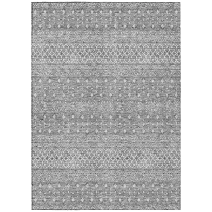 8' X 10' Silver Gray And Ivory Tribal Washable Indoor Outdoor Area Rug