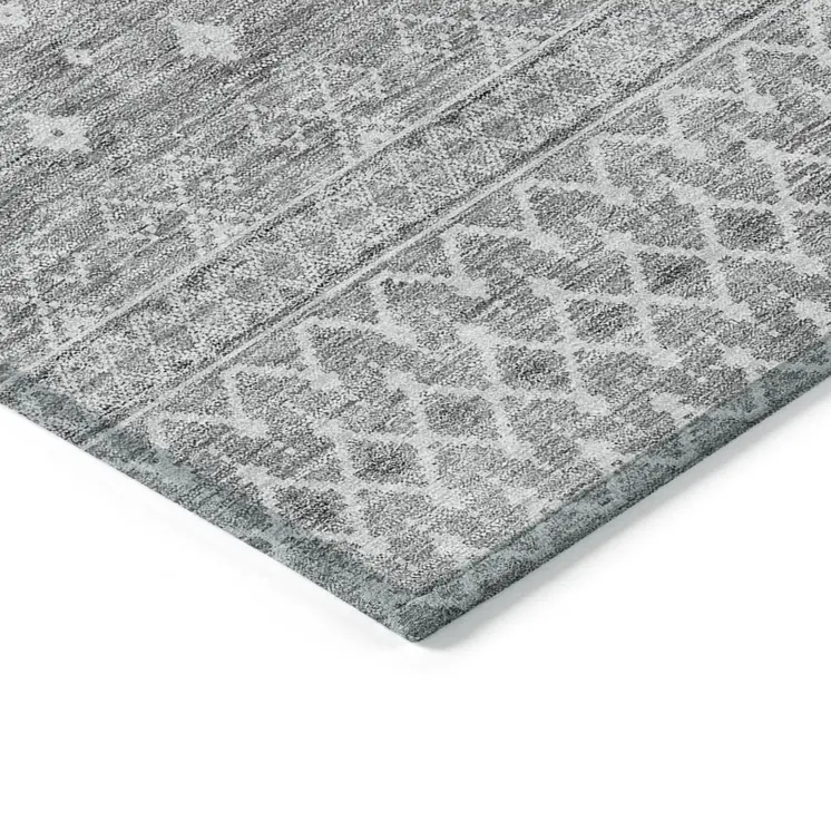 8' X 10' Silver Gray And Ivory Tribal Washable Indoor Outdoor Area Rug