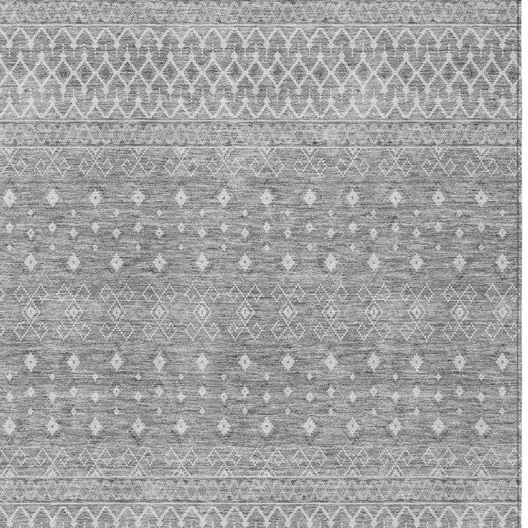 10' X 14' Silver Gray And Ivory Tribal Washable Indoor Outdoor Area Rug