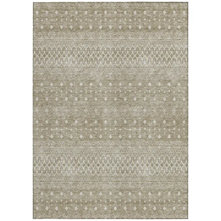 3' X 5' Taupe Green And Ivory Tribal Washable Indoor Outdoor Area Rug