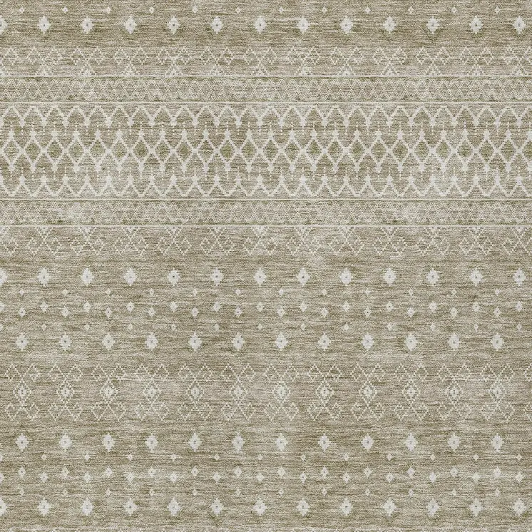 3' X 5' Taupe Green And Ivory Tribal Washable Indoor Outdoor Area Rug