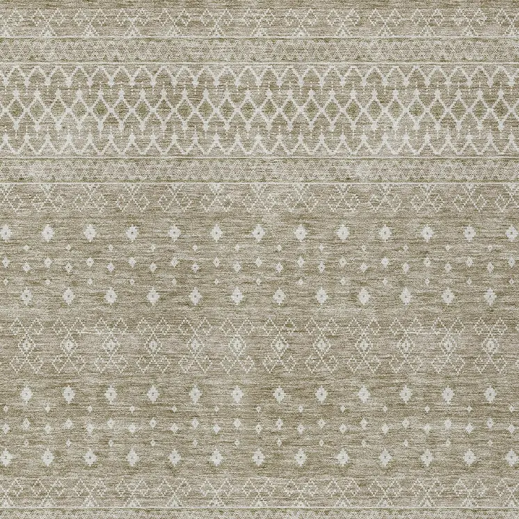 9' X 12' Taupe Green And Ivory Tribal Washable Indoor Outdoor Area Rug