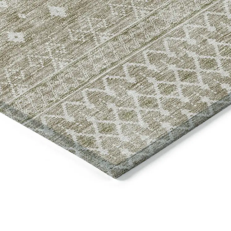 10' X 14' Taupe Green And Ivory Tribal Washable Indoor Outdoor Area Rug
