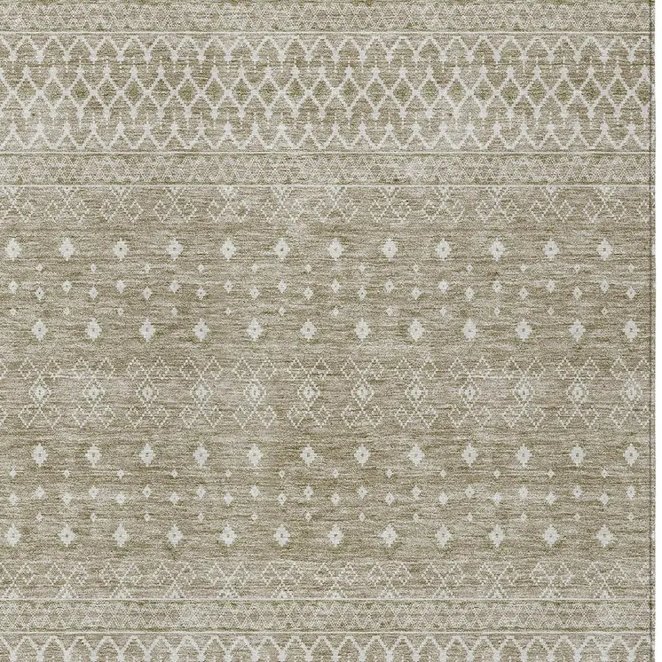 10' X 14' Taupe Green And Ivory Tribal Washable Indoor Outdoor Area Rug