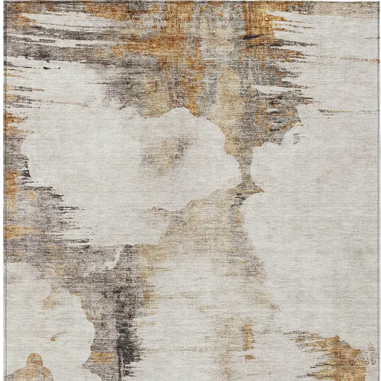 9' X 12' Beige Ivory And Taupe Abstract Washable Indoor Outdoor Area Rug
