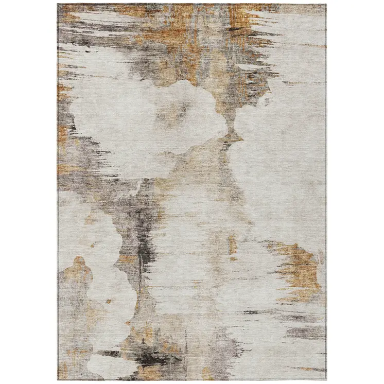 9' X 12' Beige Ivory And Taupe Abstract Washable Indoor Outdoor Area Rug