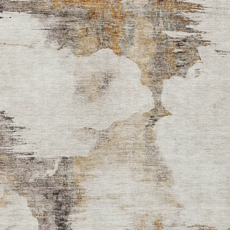 9' X 12' Beige Ivory And Taupe Abstract Washable Indoor Outdoor Area Rug