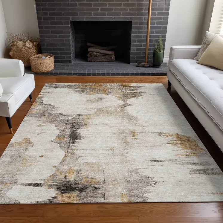 10' X 14' Beige Ivory And Taupe Abstract Washable Indoor Outdoor Area Rug