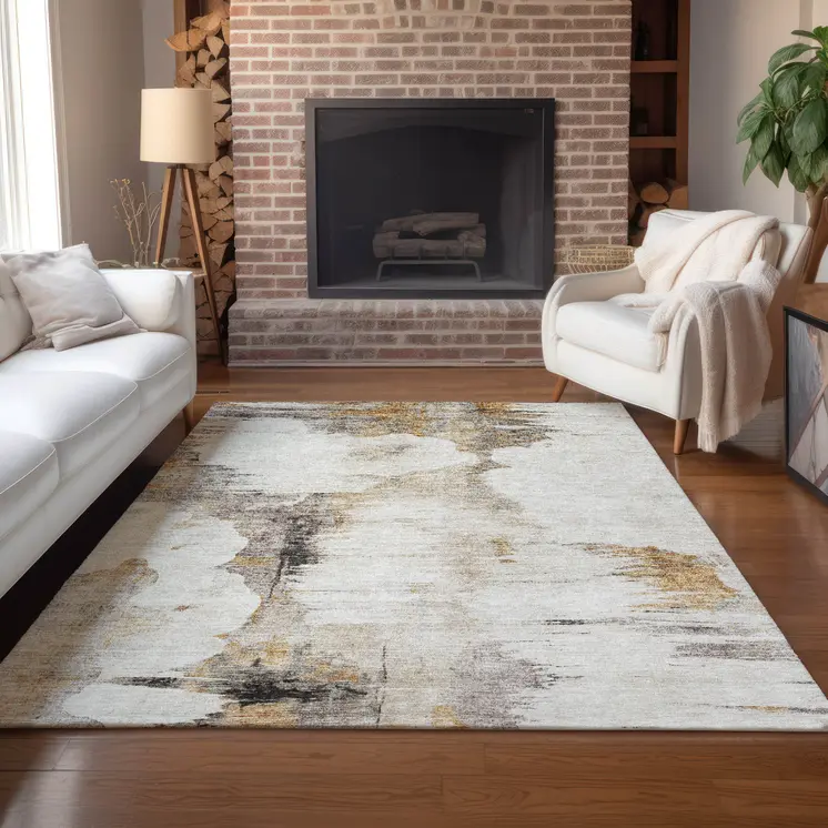 10' X 14' Beige Ivory And Taupe Abstract Washable Indoor Outdoor Area Rug