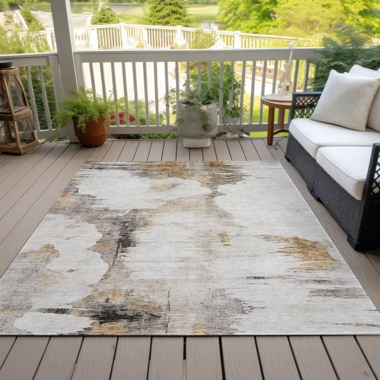 10' X 14' Beige Ivory And Taupe Abstract Washable Indoor Outdoor Area Rug