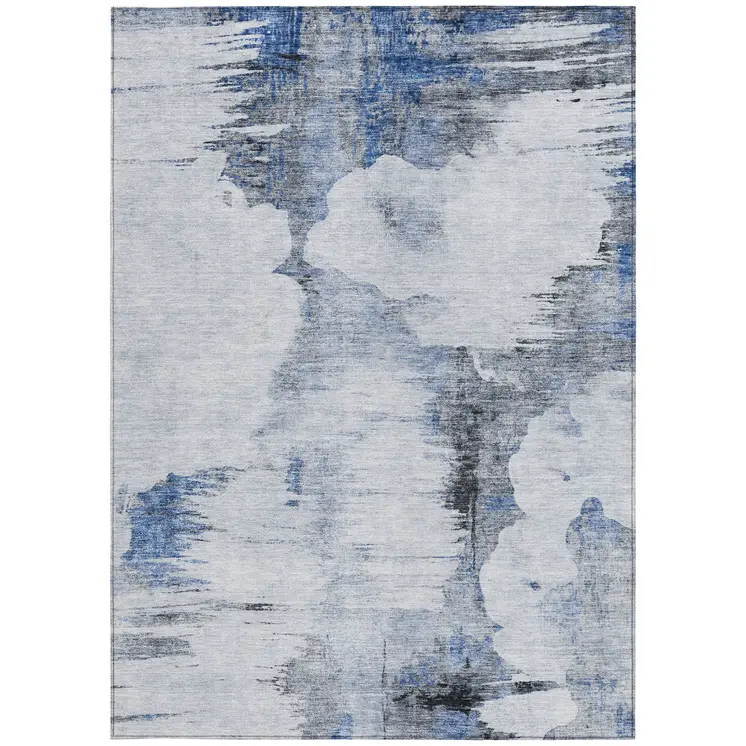 3' X 5' Navy Blue And Ivory Abstract Washable Indoor Outdoor Area Rug