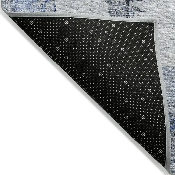 5' X 8' Navy Blue And Ivory Abstract Washable Indoor Outdoor Area Rug