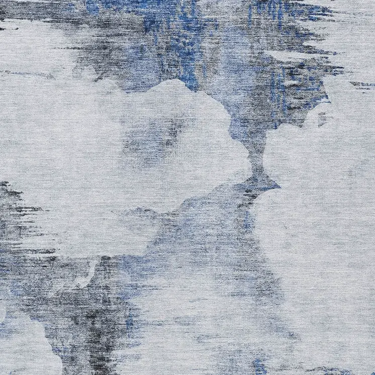 5' X 8' Navy Blue And Ivory Abstract Washable Indoor Outdoor Area Rug