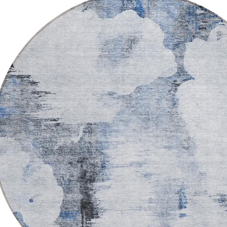 8' Navy Blue And Ivory Round Abstract Washable Indoor Outdoor Area Rug