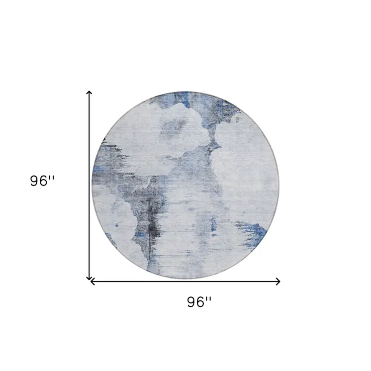 8' Navy Blue And Ivory Round Abstract Washable Indoor Outdoor Area Rug