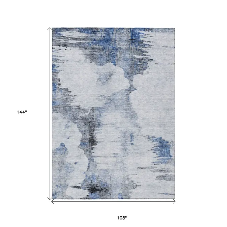9' X 12' Navy Blue And Ivory Abstract Washable Indoor Outdoor Area Rug