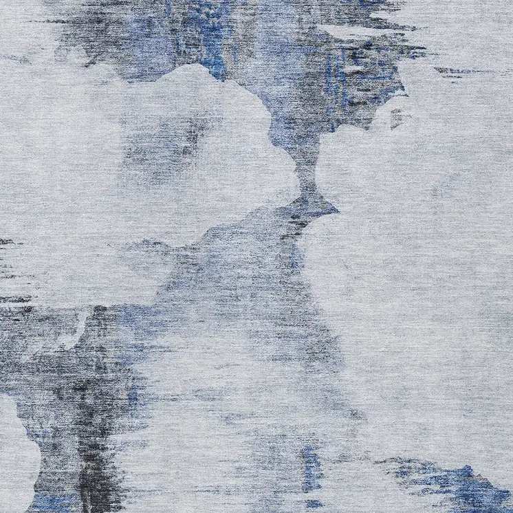 9' X 12' Navy Blue And Ivory Abstract Washable Indoor Outdoor Area Rug