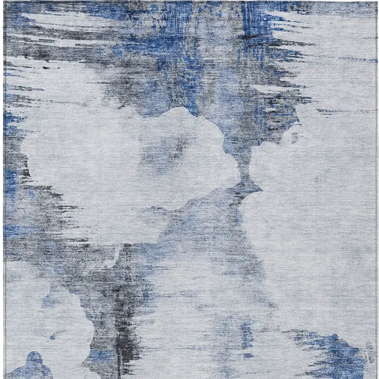 10' X 14' Navy Blue And Ivory Abstract Washable Indoor Outdoor Area Rug
