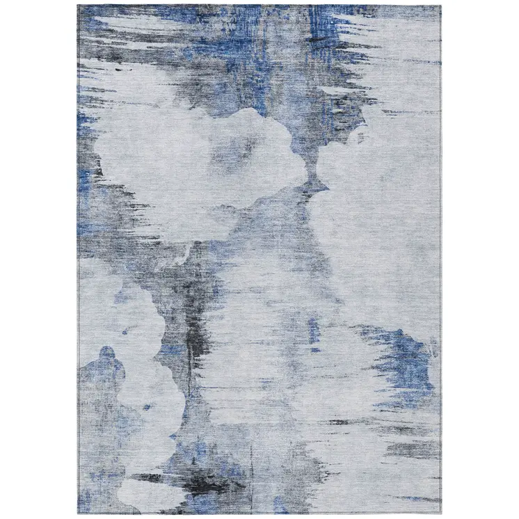 10' X 14' Navy Blue And Ivory Abstract Washable Indoor Outdoor Area Rug