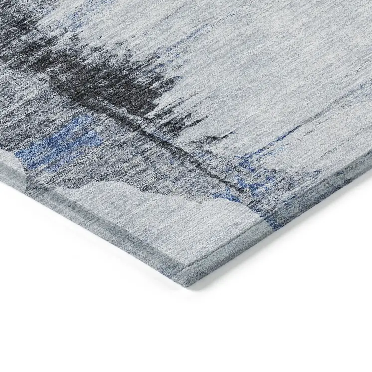 10' X 14' Navy Blue And Ivory Abstract Washable Indoor Outdoor Area Rug
