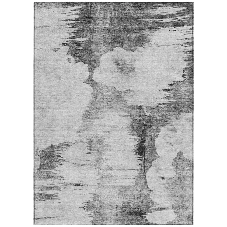 9' X 12' Gray Silver And Charcoal Abstract Washable Indoor Outdoor Area Rug
