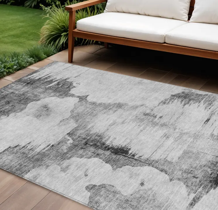10' X 14' Gray Silver And Charcoal Abstract Washable Indoor Outdoor Area Rug