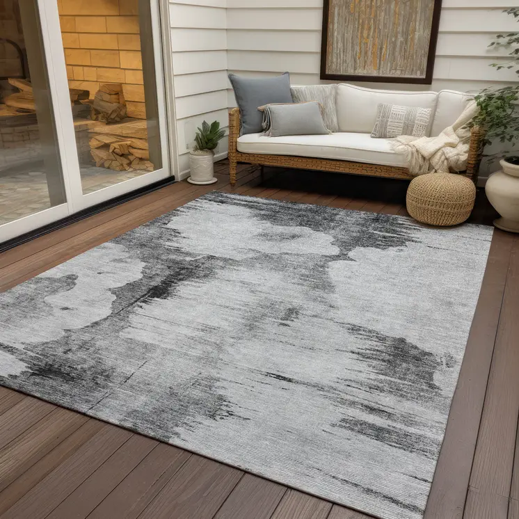 10' X 14' Gray Silver And Charcoal Abstract Washable Indoor Outdoor Area Rug